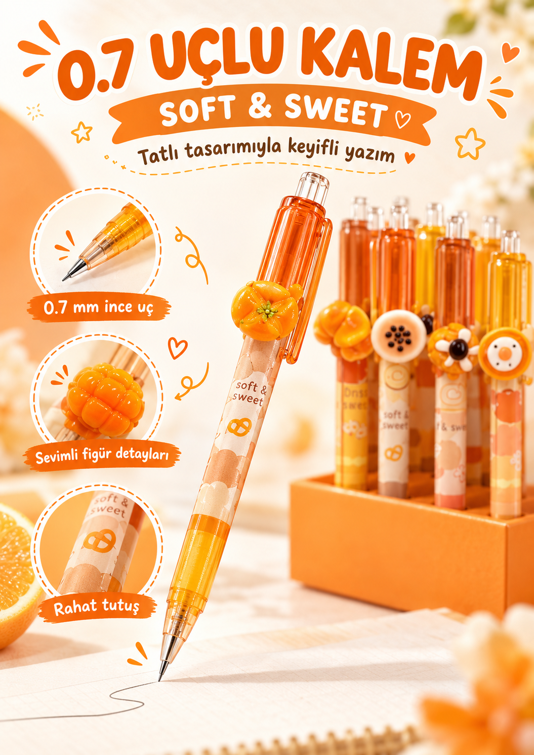 Uçlu Kalem - Kawaii Tatlı Fırın Temalı 0.7 Uçlu Kalem - Charmlı Uçlu Kalem